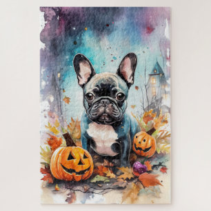 Halloween French Bulldog mit Pumpkins Beängstigend Puzzle