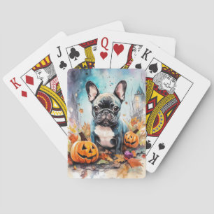 Halloween French Bulldog mit Pumpkins Beängstigend Spielkarten