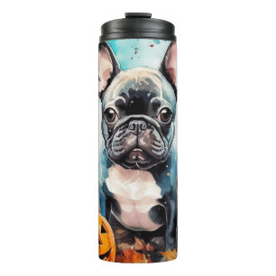 Halloween French Bulldog mit Pumpkins Beängstigend Thermosbecher