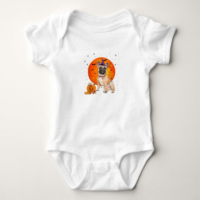 Halloween French Bulldog Trick oder Treat Pumpkin Baby Strampler (Vorderseite)