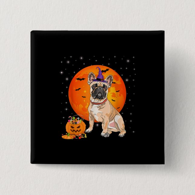 Halloween French Bulldog Trick oder Treat Pumpkin Button (Vorderseite)