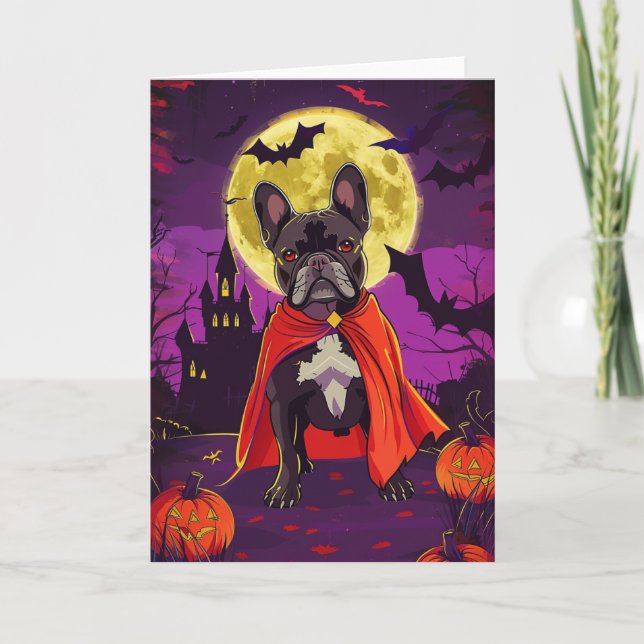 Halloween French Bulldog Vampire Pumpkins Beängsti Karte (Vorderseite)