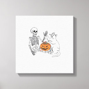 Halloween-Freunde von Katzen Lustiges Skelett und Leinwanddruck