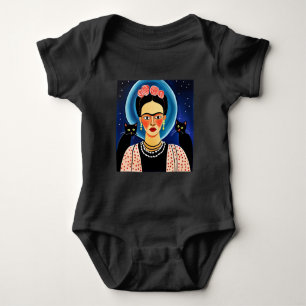 Halloween Frida Künstler und Schwarze Katzen Baby Strampler