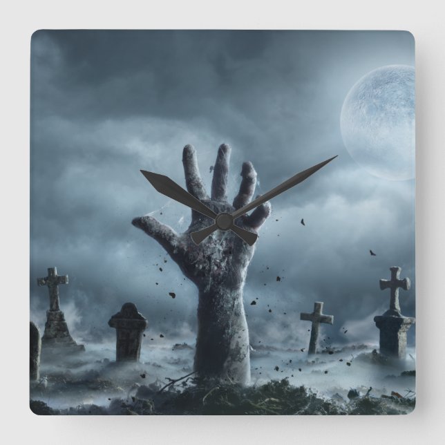 Halloween-Friedhof am Night Square, Wall-Uhr Quadratische Wanduhr (Vorderseite)