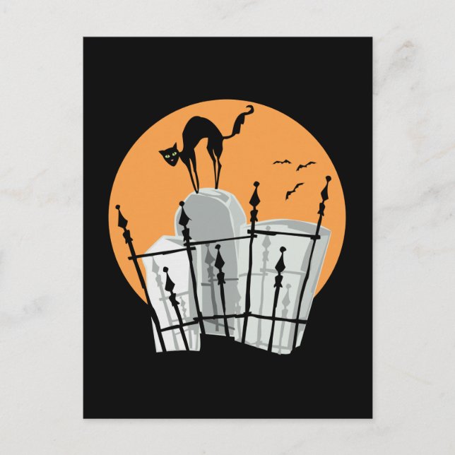 Halloween Friedhof Cat Postkarte (Vorderseite)