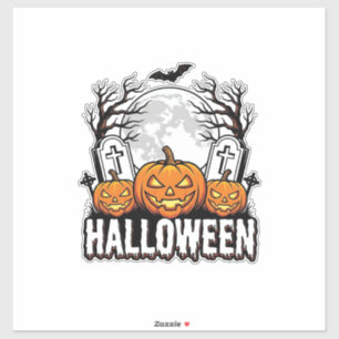 Halloween-Friedhof-Kürbis-Vintage-Stich-Design Aufkleber