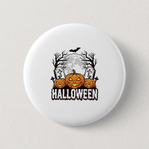 Halloween-Friedhof-Kürbis-Vintage-Stich-Design Button