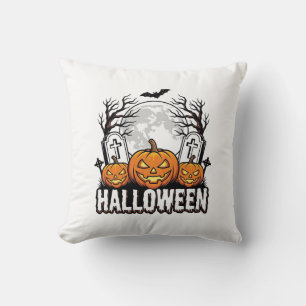 Halloween-Friedhof-Kürbis-Vintage-Stich-Design Kissen