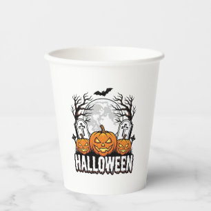 Halloween-Friedhof-Kürbis-Vintage-Stich-Design Pappbecher