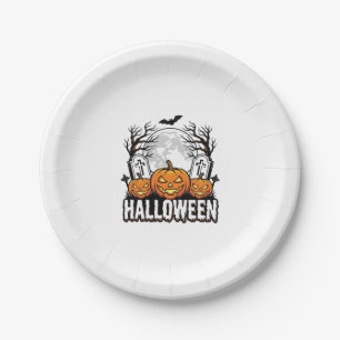 Halloween-Friedhof-Kürbis-Vintage-Stich-Design Pappteller