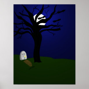 Halloween-Friedhof mit Fledermäusen Poster