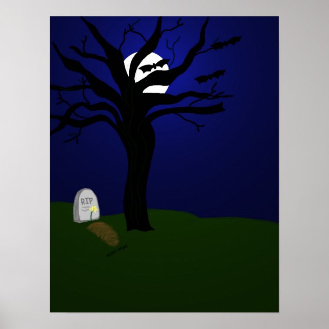 Halloween-Friedhof mit Fledermäusen Poster (Vorne)