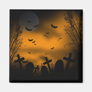 Halloween Friedhof mit Fledermäusen und Grabsteine Magnet