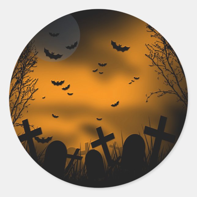 Halloween Friedhof mit Fledermäusen und Grabsteine Runder Aufkleber (Vorderseite)