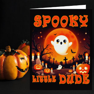 Halloween Friedhof mit niedlichem Geist und Riesen Dankeskarte