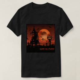 Halloween-Friedhofsszenenkürbis schlägt Mond T-Shirt