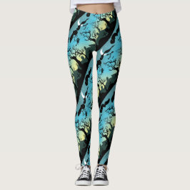 Halloween Friedhofszenerie lila Aqua und Gelb Leggings