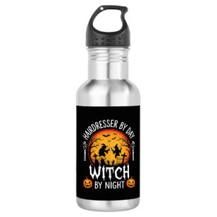 Halloween-Friseur bei Tag, Hexe bei Nacht Edelstahlflasche
