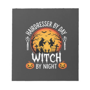 Halloween-Friseur bei Tag, Hexe bei Nacht Notizblock