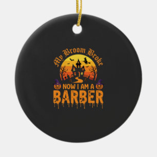 Halloween-Friseur-Hexe-Besen-Zerbrochenes Spukhaus Keramik Ornament