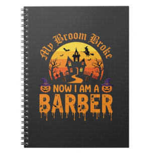 Halloween-Friseur-Hexe-Besen-Zerbrochenes Spukhaus Notizblock