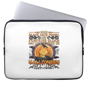 Halloween Frohe Fischerei Schwarze Katzen Kürbisse Laptopschutzhülle
