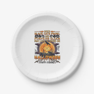 Halloween Frohe Fischerei Schwarze Katzen Kürbisse Pappteller