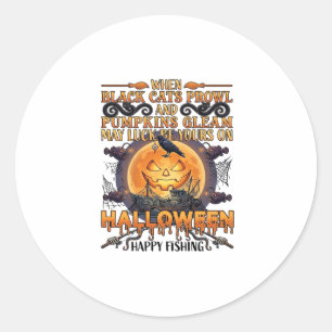 Halloween Frohe Fischerei Schwarze Katzen Kürbisse Runder Aufkleber