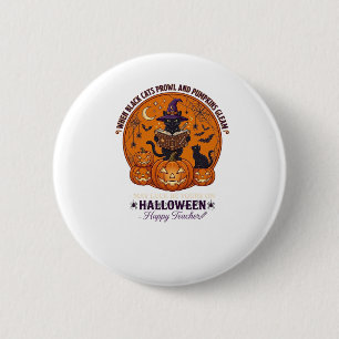 Halloween Froher Lehrer Schwarze Katze Hexenhut Kü Button