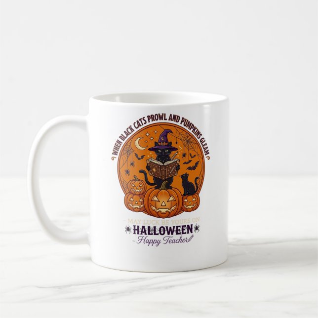 Halloween Froher Lehrer Schwarze Katze Hexenhut Kü Kaffeetasse (Links)