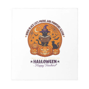 Halloween Froher Lehrer Schwarze Katze Hexenhut Kü Notizblock