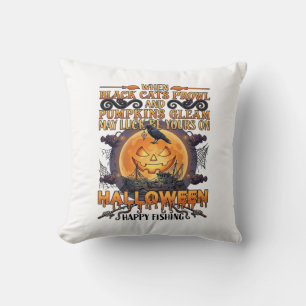 Halloween Fröhliches Fischen Schwarze Katzen Kürbi Kissen