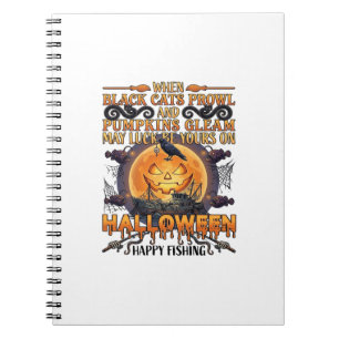 Halloween Fröhliches Fischen Schwarze Katzen Kürbi Notizblock