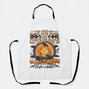 Halloween Fröhliches Fischen Schwarze Katzen Kürbi Schürze