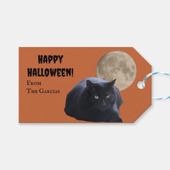 Halloween Full Moon Black Cat Geschenkanhänger (Vorderseite (Horizontal))