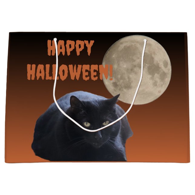 Halloween Full Moon Black Cat Große Geschenktüte (Vorderseite)