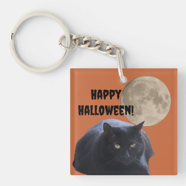 Halloween Full Moon Black Cat Schlüsselanhänger (Vorderseite)