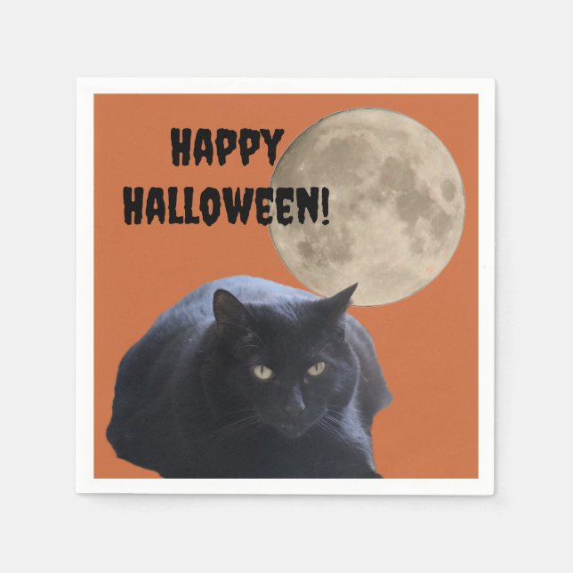 Halloween Full Moon Black Cat Serviette (Vorderseite)
