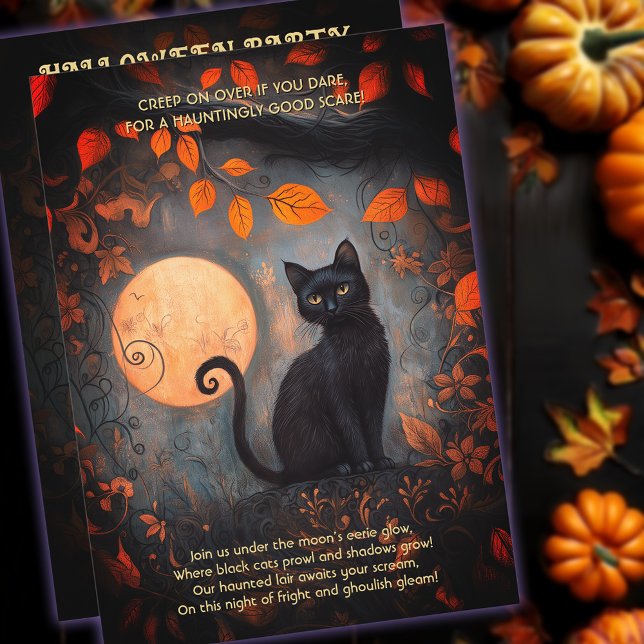 Halloween Full Moon Black Cat Verziertes Adult Par Einladung (Halloween Full Moon Black Cat Ornate Adult Party Invitation)