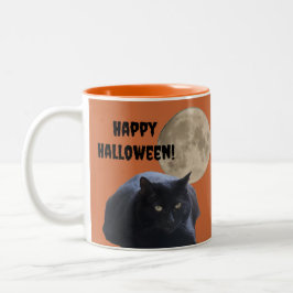 Halloween Full Moon Black Cat Zweifarbige Tasse