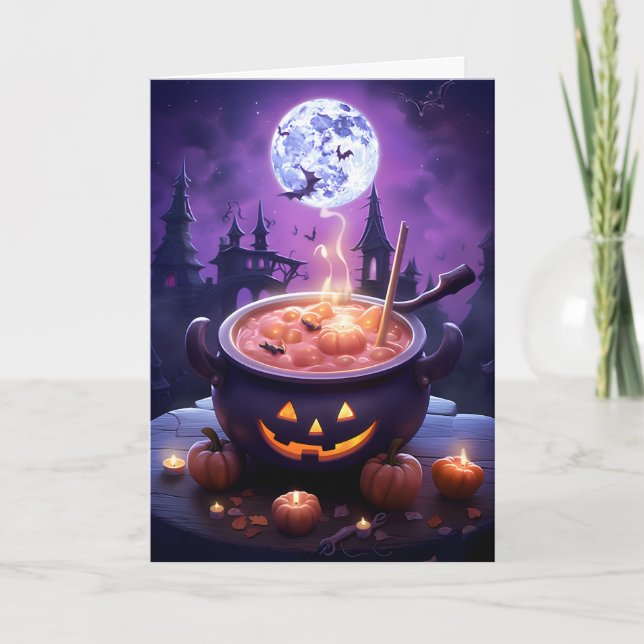 Halloween Full Moon Cauldron Illustration Karte (Vorderseite)