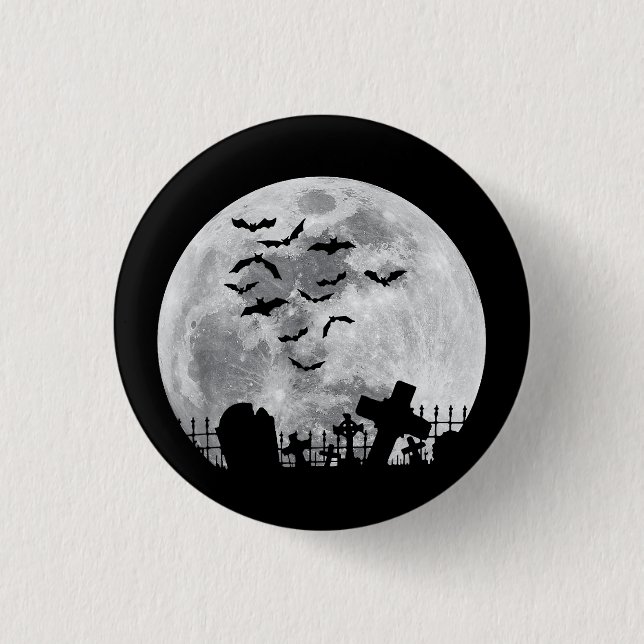 Halloween Full Moon Friedhof Graveyard Spooky Bats Button (Vorderseite)