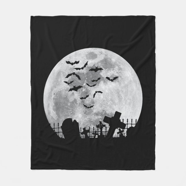 Halloween Full Moon Friedhof Graveyard Spooky Bats Fleecedecke (Vorderseite)