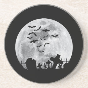 Halloween Full Moon Friedhof Graveyard Spooky Bats Getränkeuntersetzer