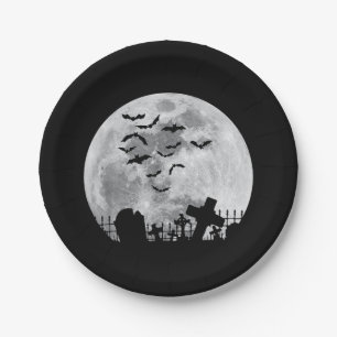Halloween Full Moon Friedhof Graveyard Spooky Bats Pappteller