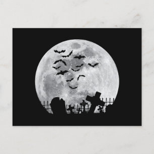 Halloween Full Moon Friedhof Graveyard Spooky Bats Postkarte
