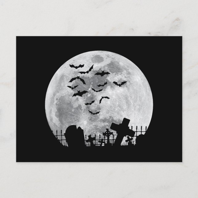Halloween Full Moon Friedhof Graveyard Spooky Bats Postkarte (Vorderseite)