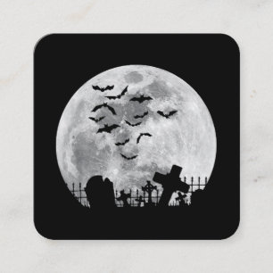 Halloween Full Moon Friedhof Graveyard Spooky Bats Quadratische Visitenkarte