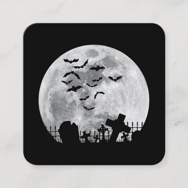 Halloween Full Moon Friedhof Graveyard Spooky Bats Quadratische Visitenkarte (Vorderseite)